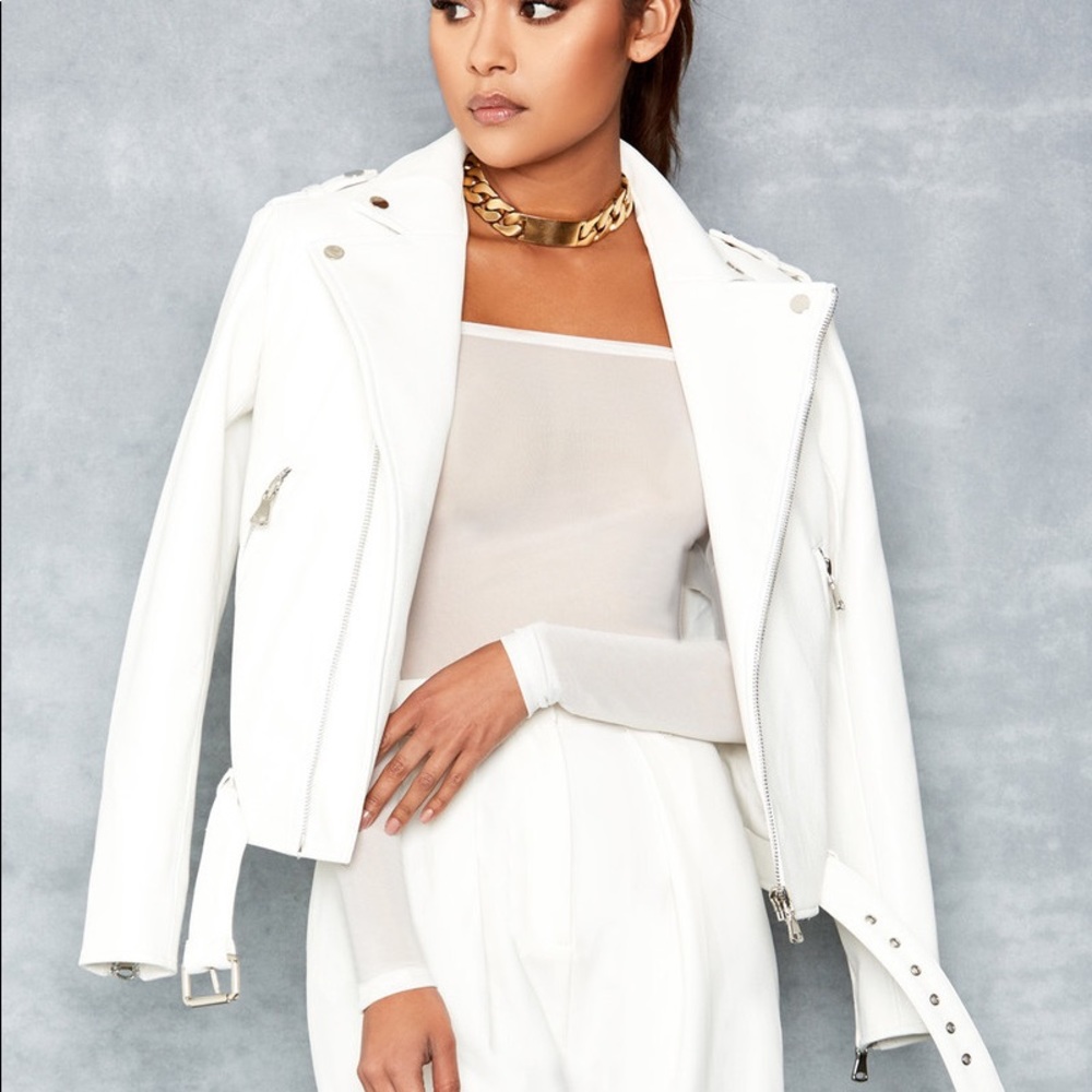 'Mistress Rocks ‘ENAMOURED'
White Vegan Leather Biker Jacket